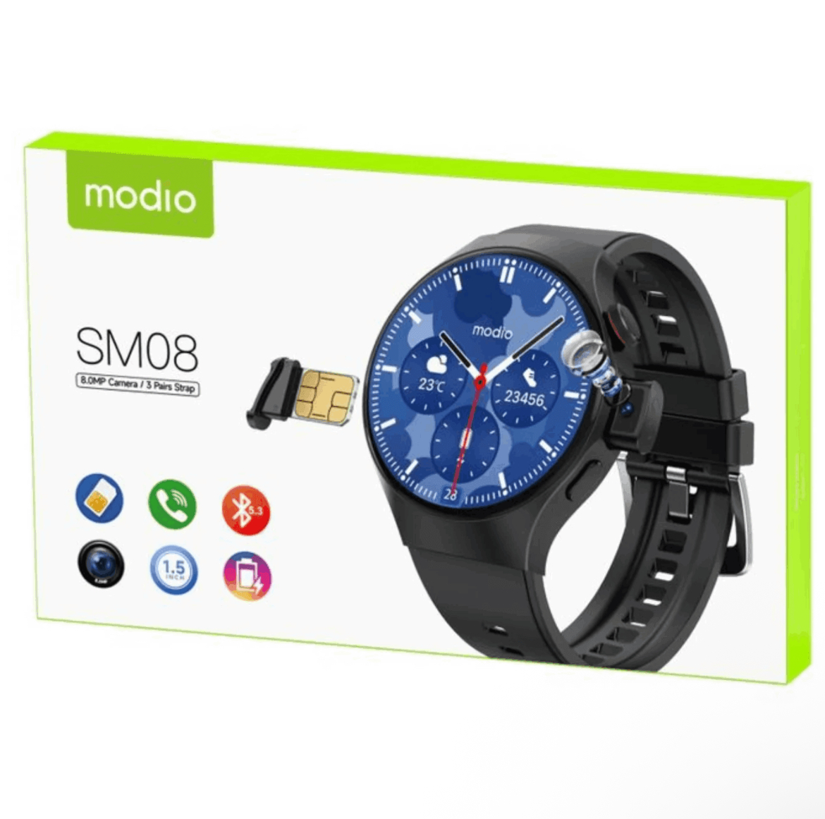 Modio SM08 – Smartwatch 4G avec SIM & Appareil Photo