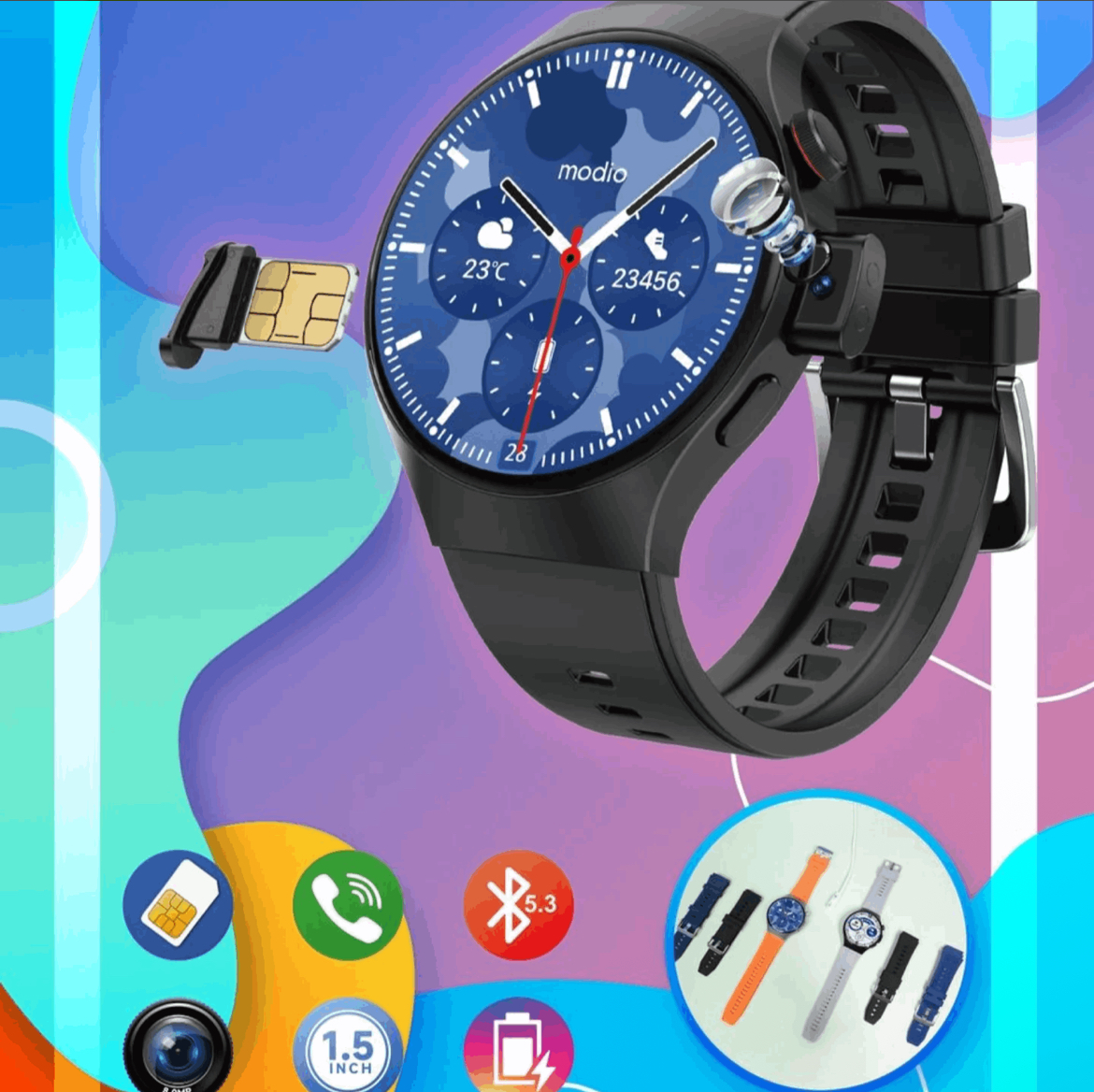 Modio SM08 – Smartwatch 4G avec SIM & Appareil Photo