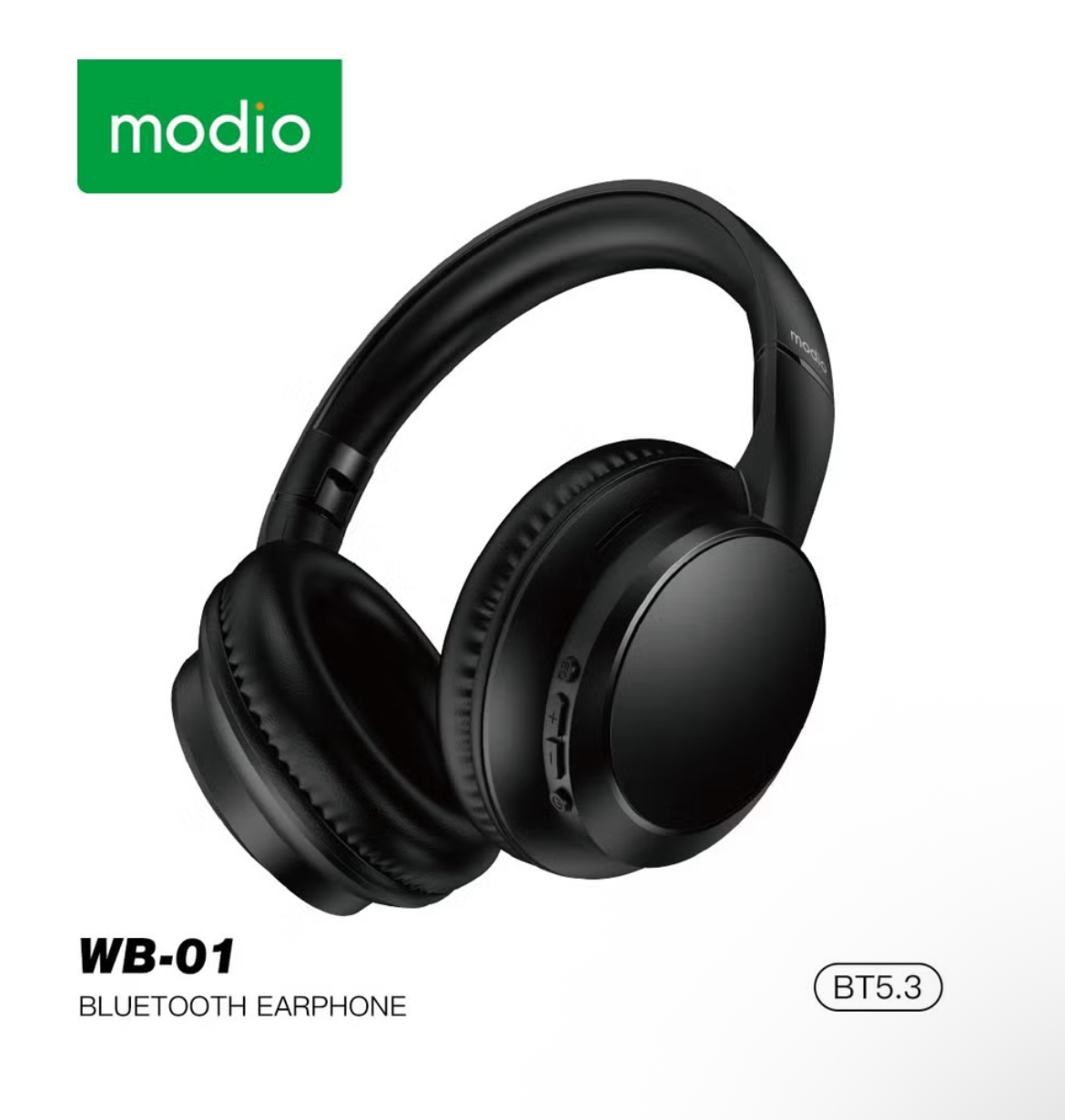 Modio WB-01 Wireless Headphones With HD Sound Quality Long Battery Life and Multi Functional Button Control Black