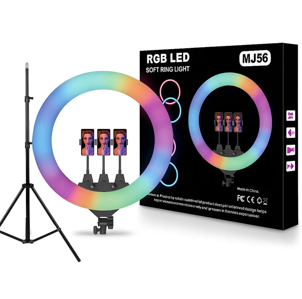 MJ56 22-Inch RGB LED Ring Light with Tripod Stand & 3 Phone Holders