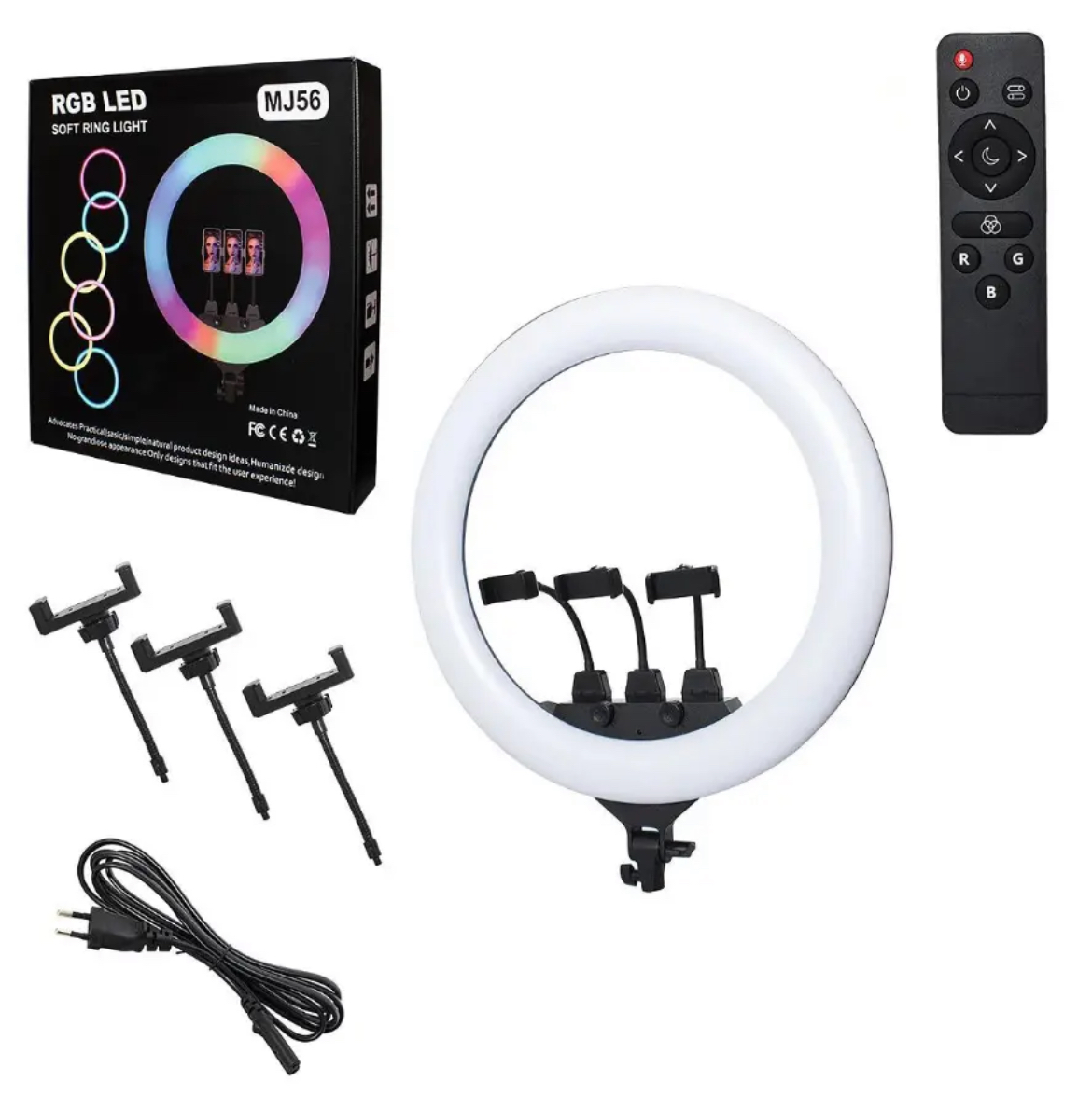 MJ56 22-Inch RGB LED Ring Light with Tripod Stand & 3 Phone Holders