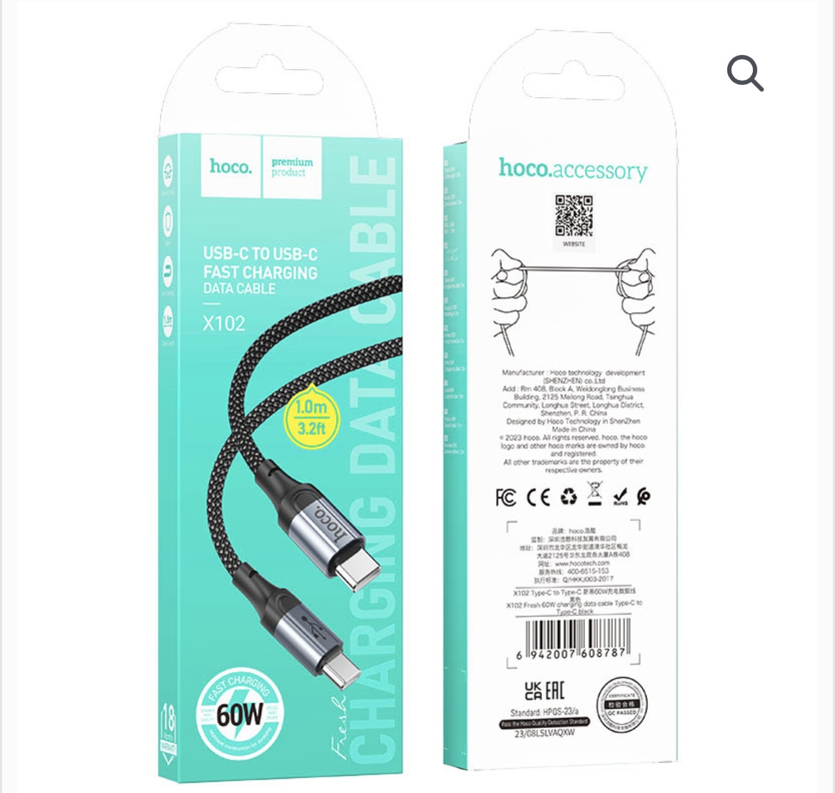 Cable Type-C to Type-C “X102 Fresh” PD 60W fast charge